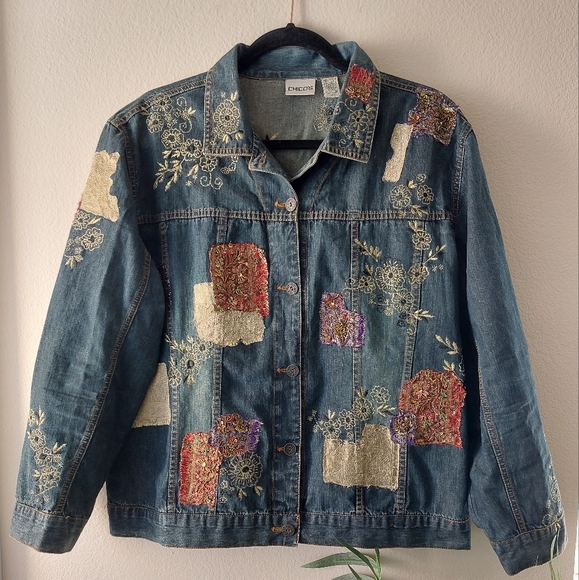 CHICO'S PATCHWORK EMBROIDERED JEAN JACKET - Picture 2 of 13